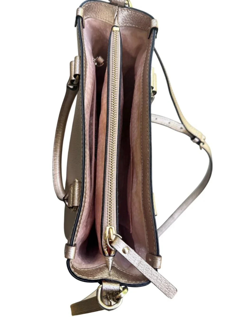 Kate Spade Gold Metallic Pebbled Leather Tote Satchel Crossbody Bag.